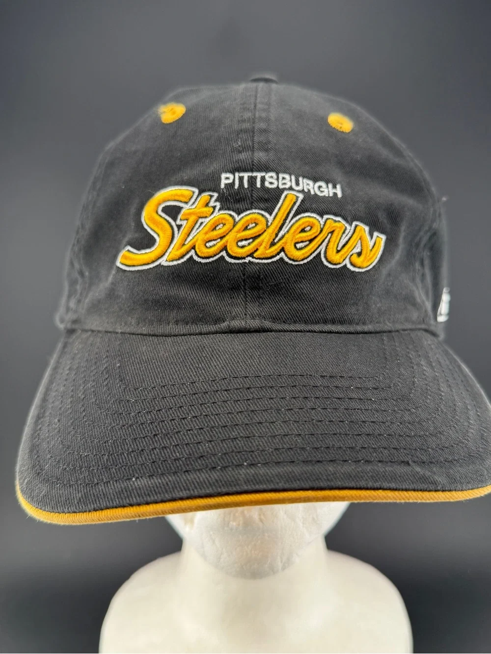 Vintage Reebok Pittsburgh Steelers Script Black Adjustable Hat Embroidered